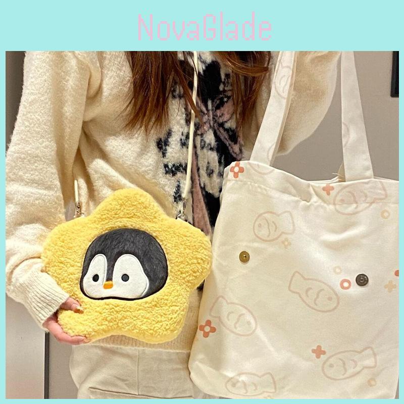 Penguin Canvas Bag For Girls With Spacious Design And Street Style For School And Shopping