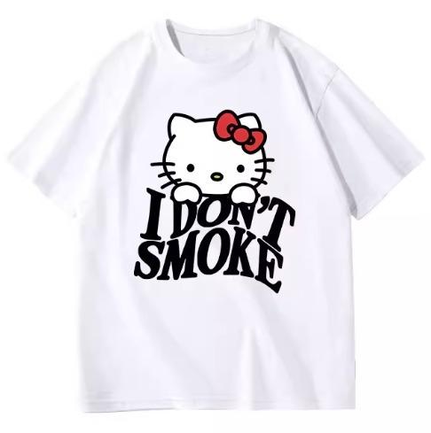 

2026Hello Kitty Sanrio fun print cotton Tshirt summer cartoon design kids round neck fashion loose casual wear S