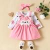 2023 Fall/Winter Baby & Toddler Fox Heart Print Long Sleeve Bodysuit with Bow Strap Dress Set