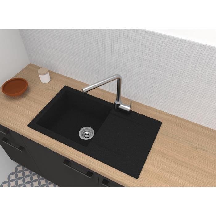STRADOUR EINNA Built-in Sink, In GLITTER BLACK SMC - 06, 1 Bowl, Dim. 78 * 43.5 Cm, Manual Emptying