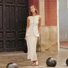 Frühling Sommer Neues Damen Leinen Freizeit Set Einfache Ärmellose Weste + High Waist Rock Zweiteiliges Outfit Europäischer Amerikanischer Stil