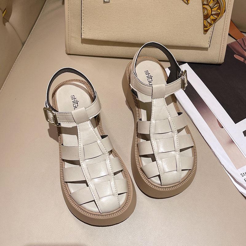 Thick -Soled Sponge Cake Toe Sandals Women 'S  New Summer Explosion Style With Skirt Roman Shoes Soft Bottom Super