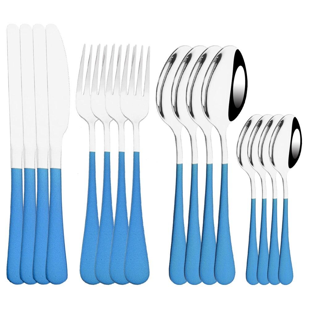 4pcs/16pcs Stainless Steel Blue Dinnerware Cutlery Set Mirror Polished Flaware Set Tableware Dinner Fork Spoon Knife Set
