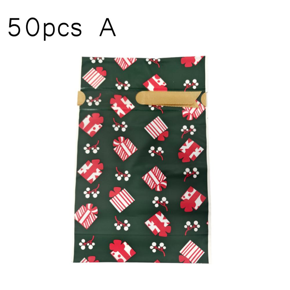 50pcs Christmas Candy Bags Santa Cookie Biscuit Packaging Bag  Home Gift Rebate Decoration For New Year Christmas Gifts