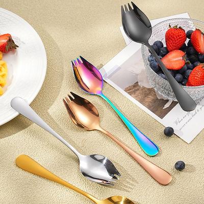Stainless Steel Salad Spoon Fork 2 In 1 Soup Spoons Spork Dessert Spoons  for Kitchen Tools