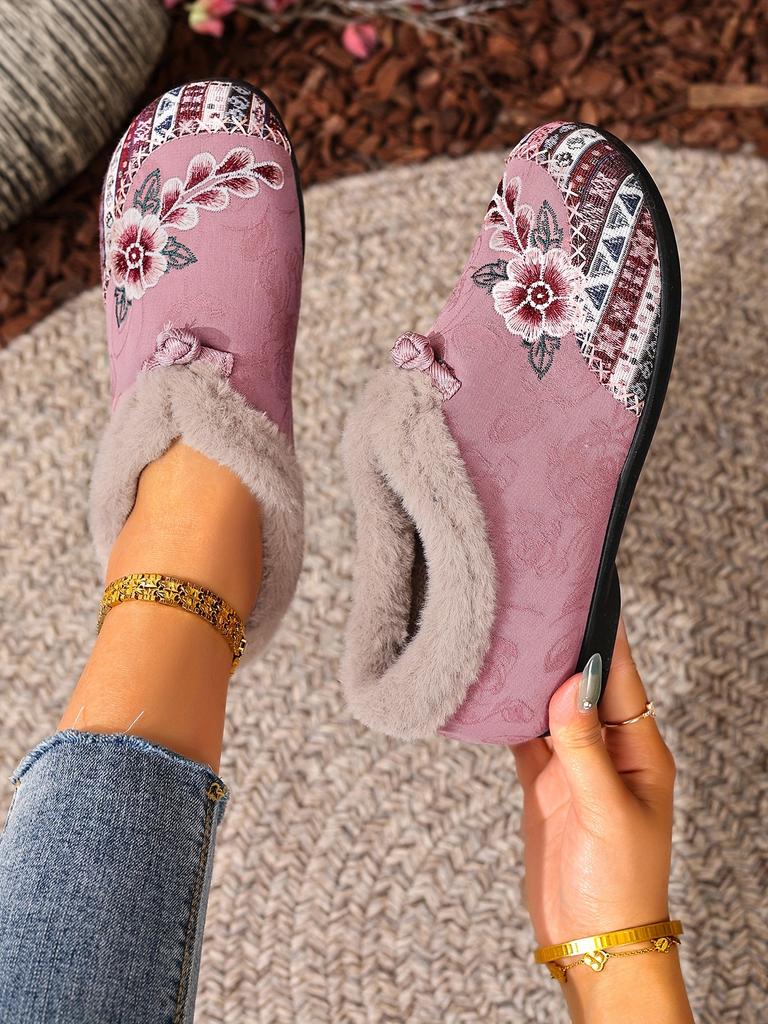 Women's Winter Warm Ankle Boots Lace-Up Front & Arch, Anti-Slip PVC Sole, Lightweight Durable Fabric & Soft Lining, Pink & Brown Tassel Trim