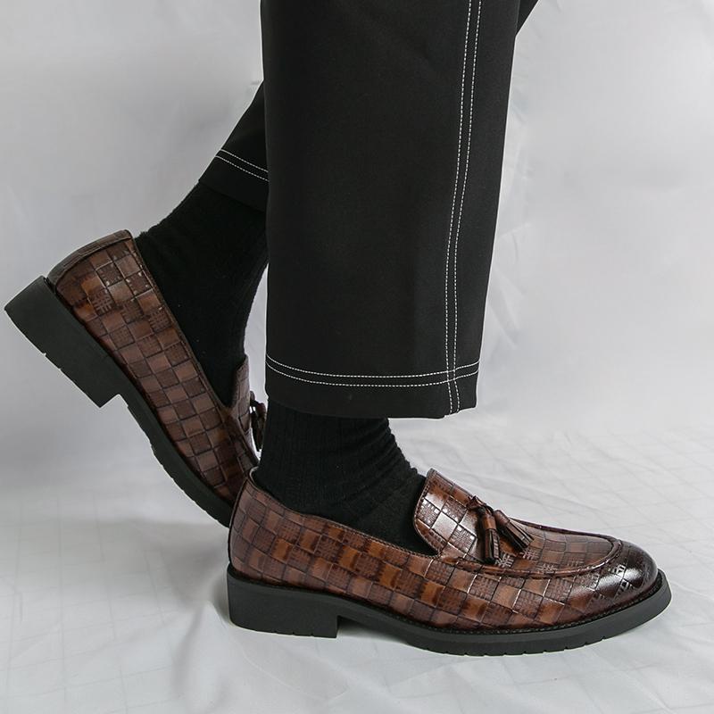 Herr Svart Loafers Läder Brun Formella Affärsskor Bröllopsklädsel Balskor Överdimensionerade