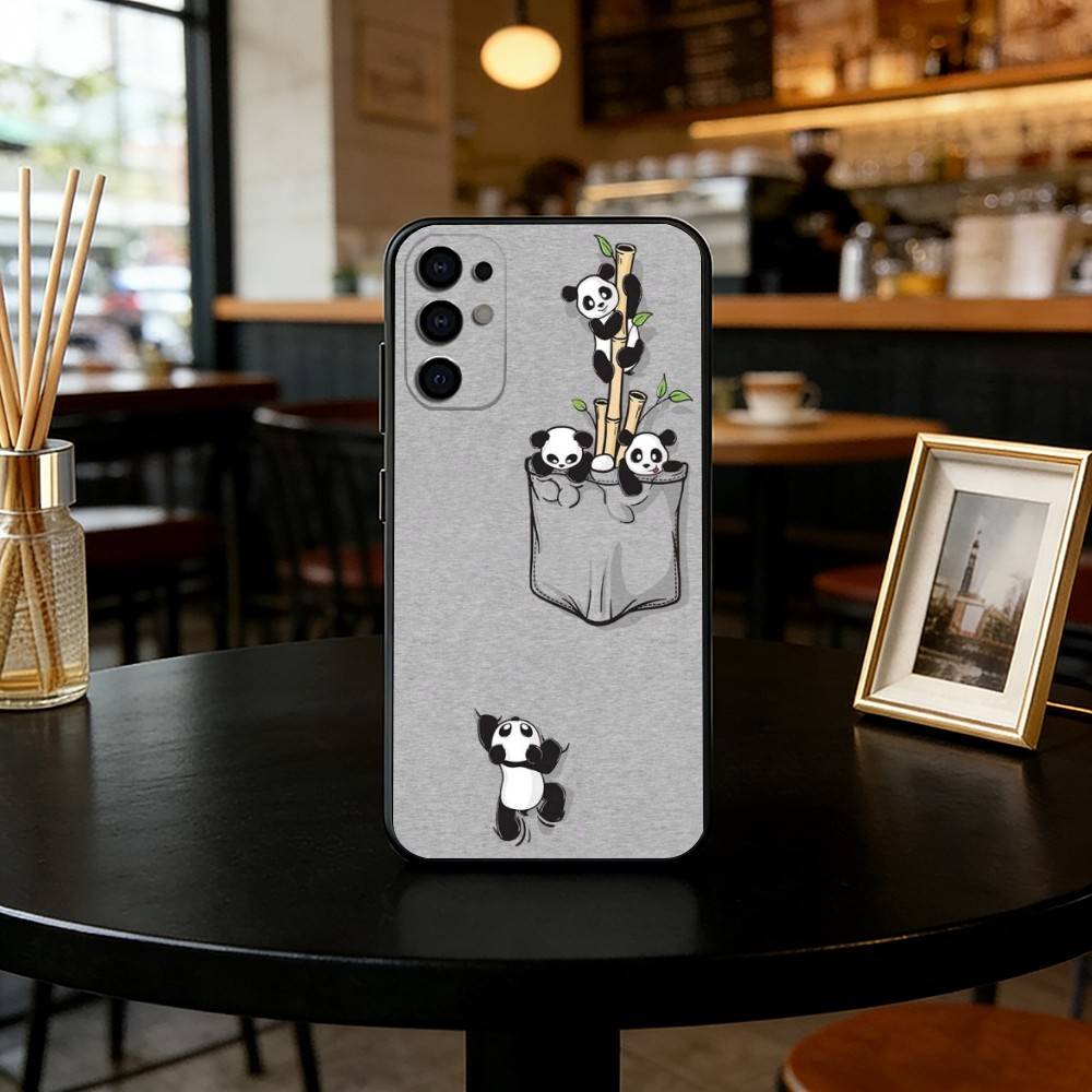 panda Phone Case Black Silicone Soft For Samsung S25,S24,S21,S22,S23,S30,Ultra,S20,Plus,Fe,Lite