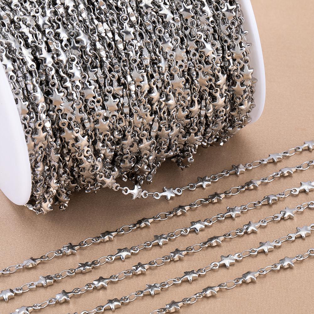 1M Trend Star Beaded Chain Stainless Steels Geometry Heart Square Leaf Cross Link Chain DIY Necklace Bracelet Jewelry Findings