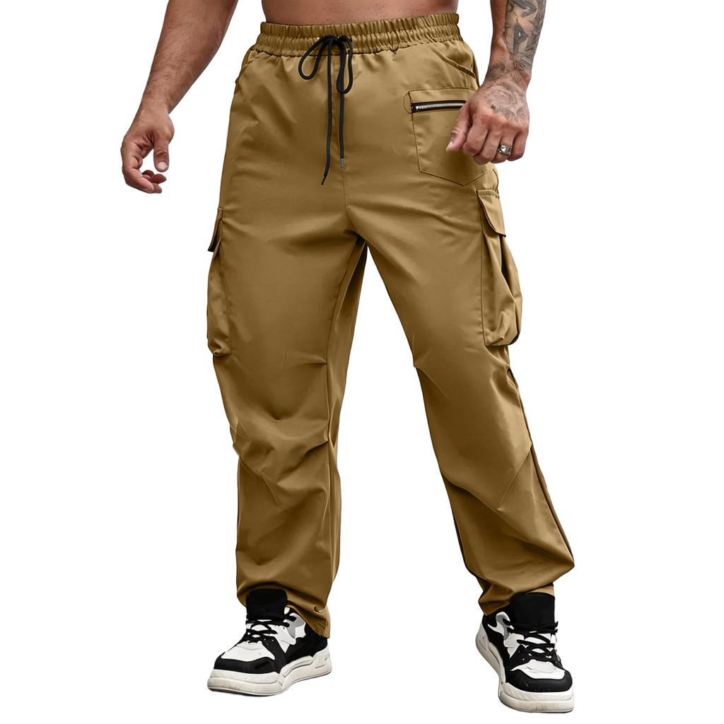 Men's Casual -color Multi-pocket Work Pants - Men's Drawstring Waist Lightweight Sports Pants