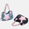 Y2K Vintage Korean Fashion Shoulder Bag Underarm Harajuku Star Tote Denim Bag Chain Ladies Bags Zip Purses Handbags Women