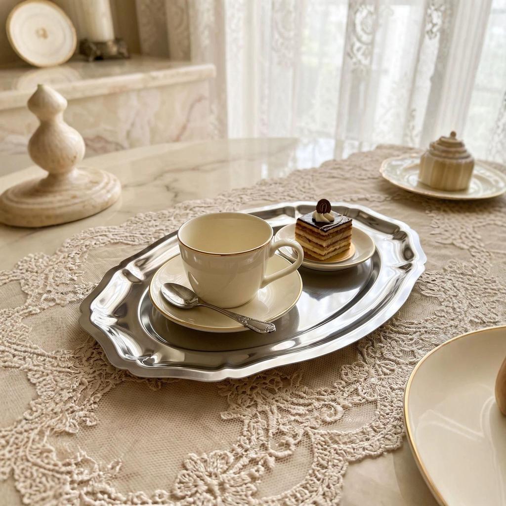 Nordic Light Luxury Oval 304 Stainless Steel Tray for Tea, Fruit, Cake, Cheese, & Dessert