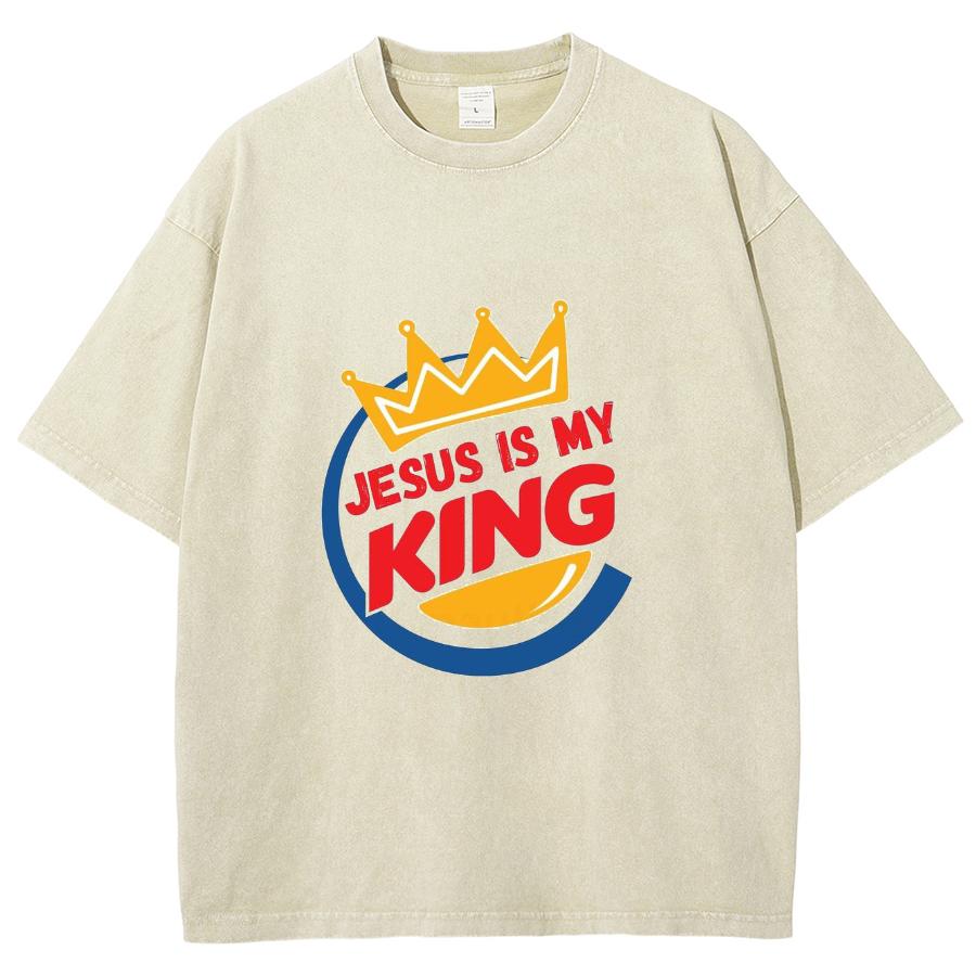 Jesus Is My King Letter Print Women's T-Shirt Wash Oversized Unisex Short Sleeve Simple Casual Design Top Summer