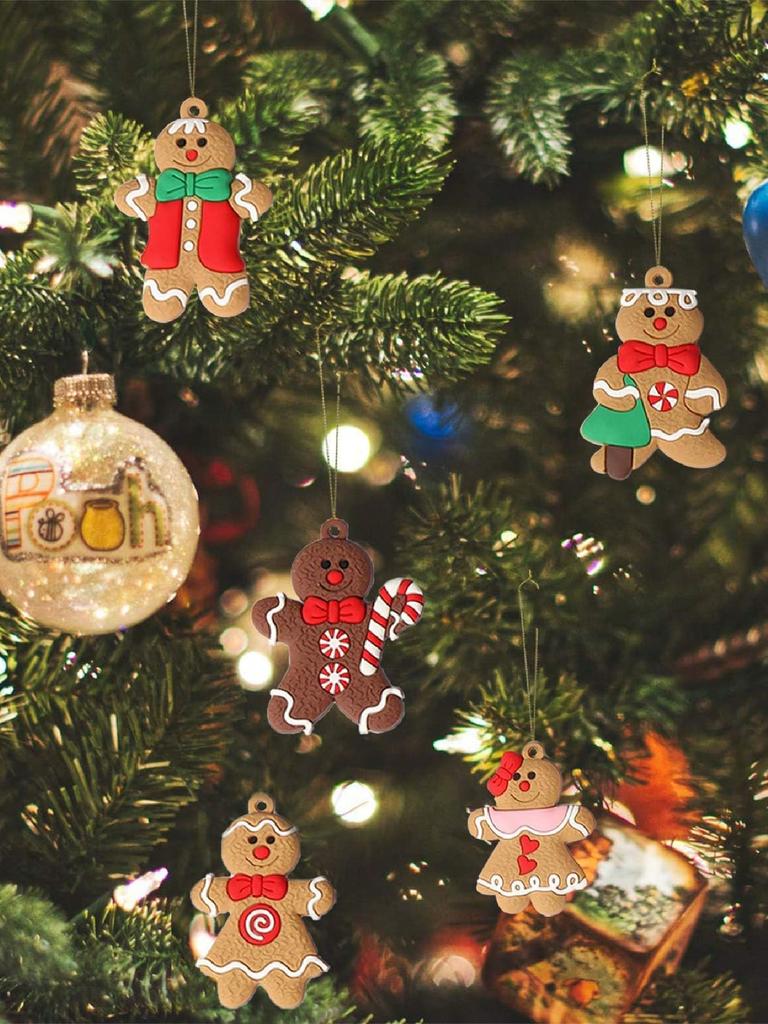 12Pcs Christmas Gingerbread Man Ornaments Cute Gingerbread Figure Hanging Decorations DIY Festive Xmas Tree Decor for Home&Party