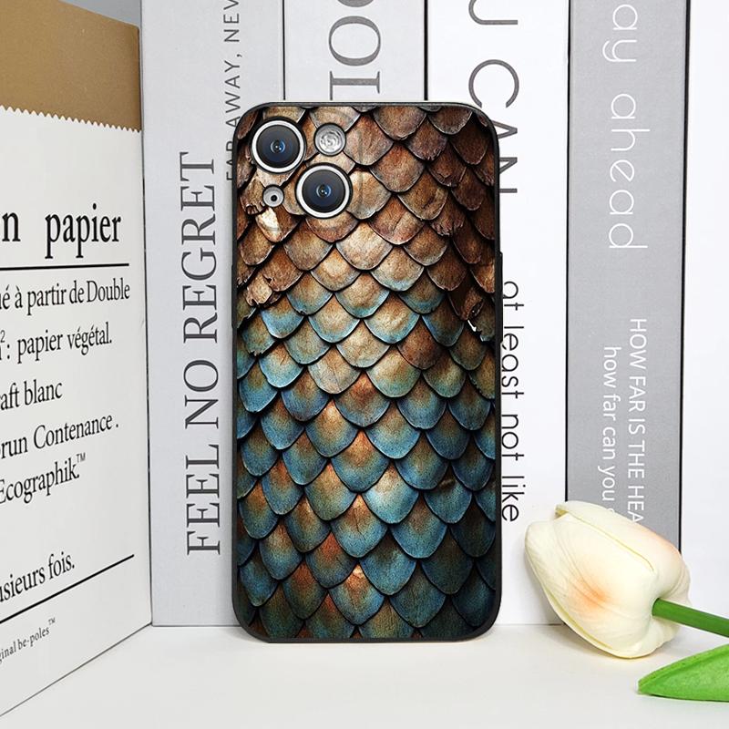 Creative Black Golden Scale Texture Printed Phone Case for iPhone 17 16 12 11 14 13 15 Pro Max Mini XS MAX XR 7 Plus Soft Cover