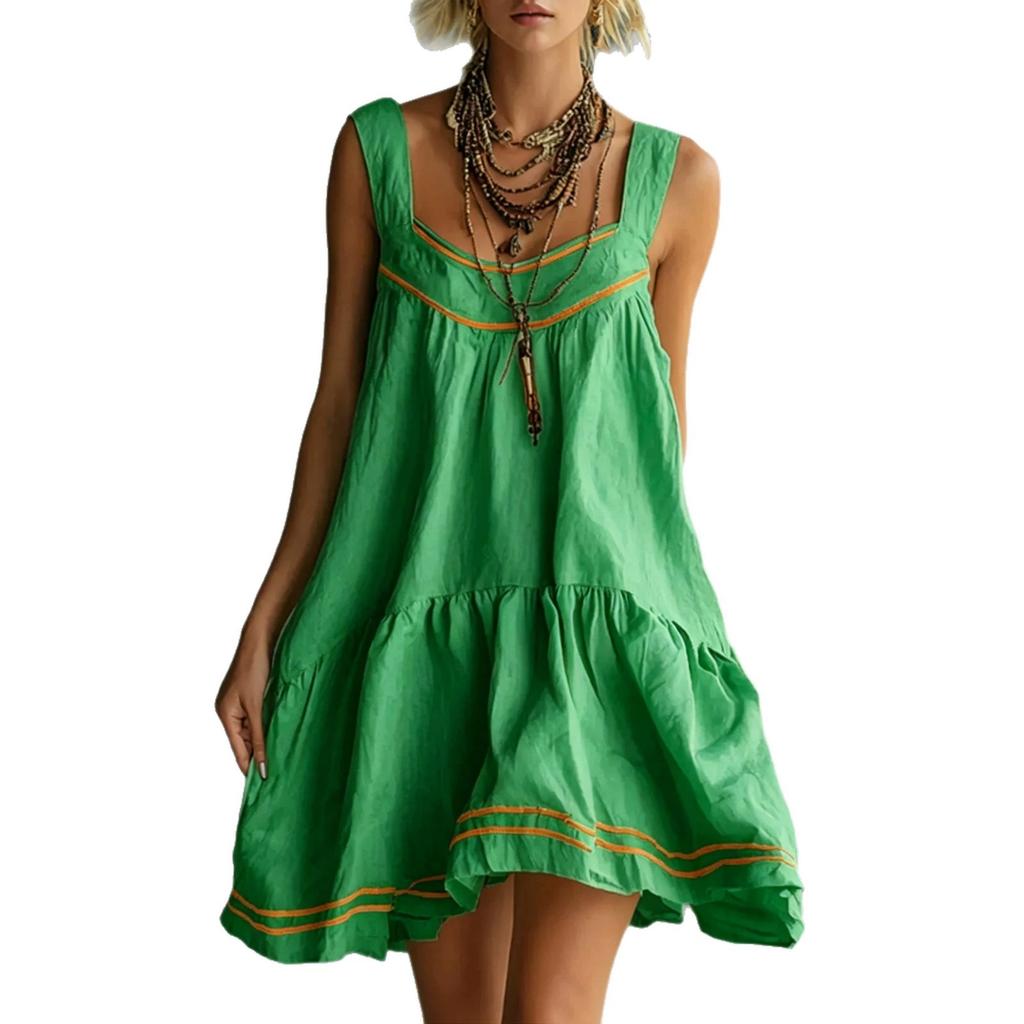 Damen ärmelloses quadratischer Ausschnitt mehrlagiges Minikleid lässig lockere Passform Sommerkleid