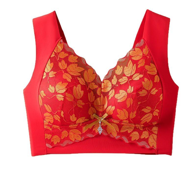 Year of the Rat Festive Red Plus Size Beautiful Back Bra - Anti-Sagging, Seamless, Fixed Cup