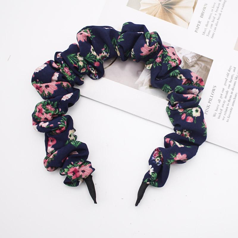 Lystrfac Solid Color Slik Padded Pleated Hairband for Women Fashion Scrunchy Headband Retro Hair Loop Female Hair Accessories