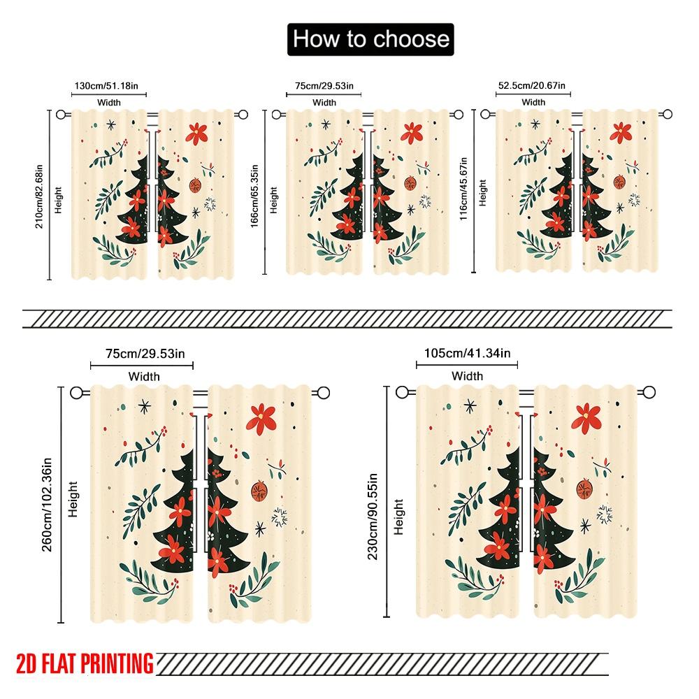 2pcs,2D Plane Printing Popular Curtains Christmas Tree Stars Festive Holidays (2) Polyester Fabric (without Rod) Festive Perfect