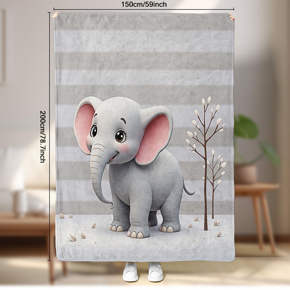 Cozy Grey Elephant Pattern Throw Blanket - Whimsical Animal Motif Soft Lightweight Accent for Living Room Bedroom Sofa