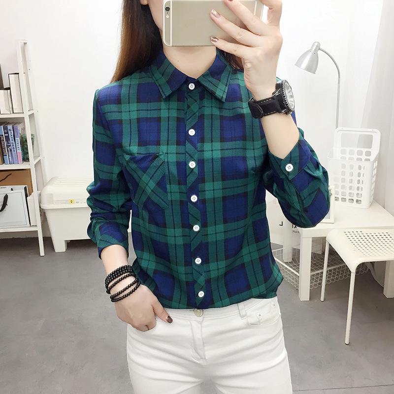 Korean Style Plaid Loose Long Sleeve Shirt for Women (Plus Size, Casual, Thin Jacket) - 2026 Spring/Autumn Collection