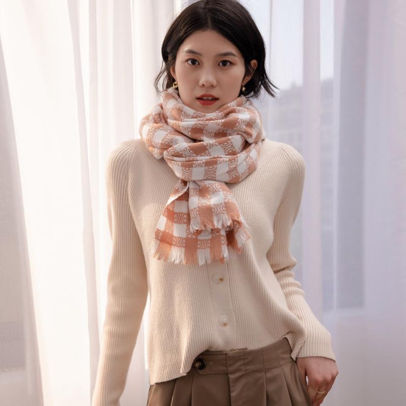 Checkerboard scarf women's sweet medium and long warm shawl 2025 new autumn and winter imitation cashmere scarf