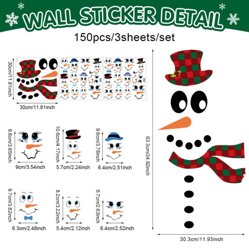 

1 Set Traditional Style Cartoon Snowman Face Decals Reusable For Snowmen Theme Decal Set Detachable PVC Wall Decor 30x30CM