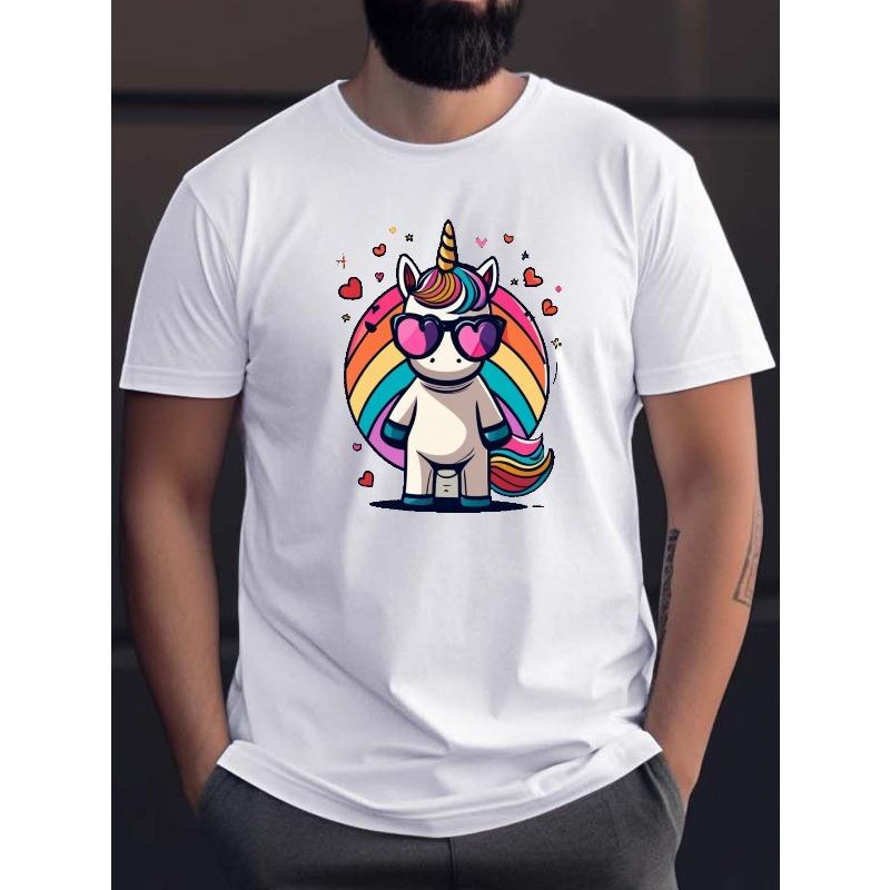 

European sizes Unicorn Fashion Glasses Cute Unicorn with Fashion Glasses Men s Casual Grew Neck Short Sleeve T-Shirt for Summer 2XL белый