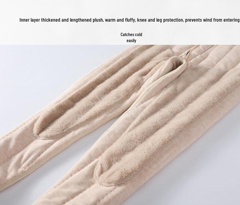 2025 Winter Men's Fleece-Lined High Waist Wool Pants with Seamless Knee and Waist Support