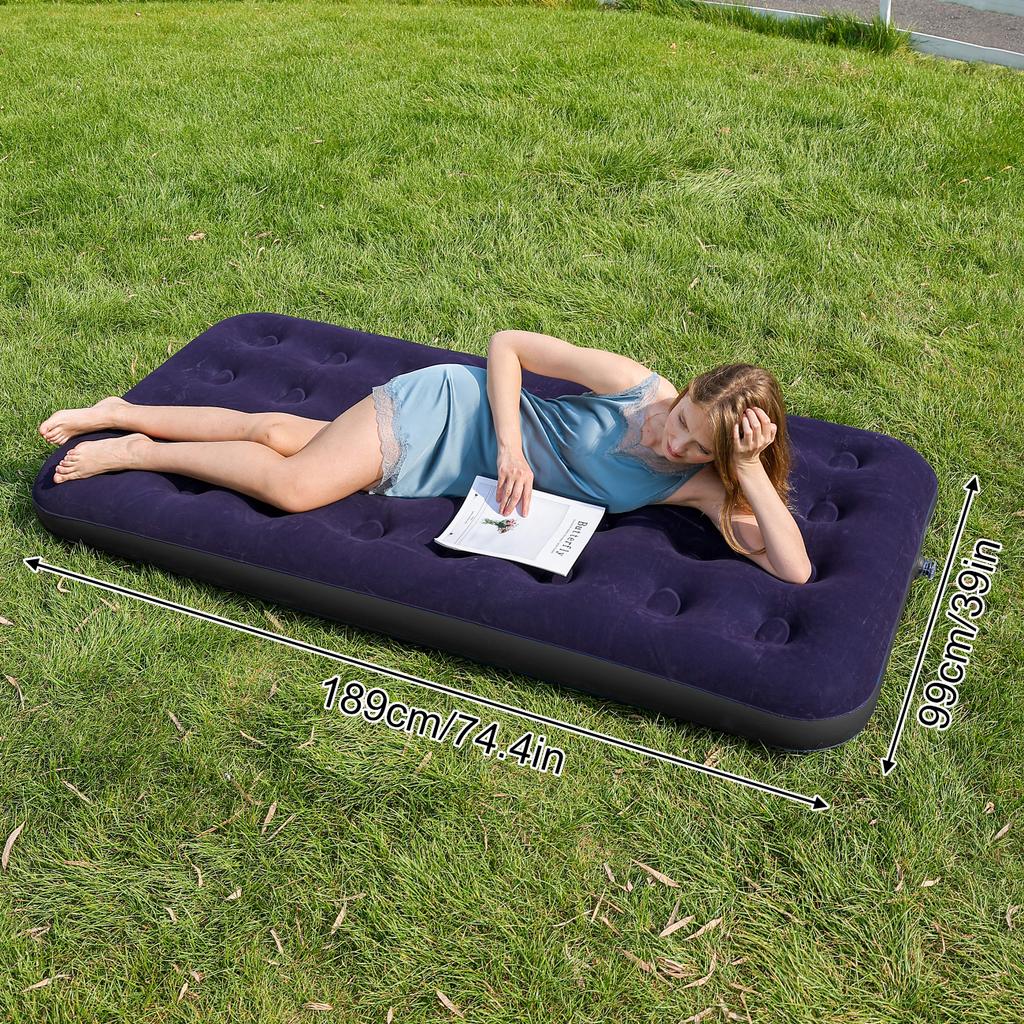 Inflatable Air Mattress Double Size Camping Bed with Flocked Surface Portable Blow Up Mattress Outdoor Guest Sleeping Bed