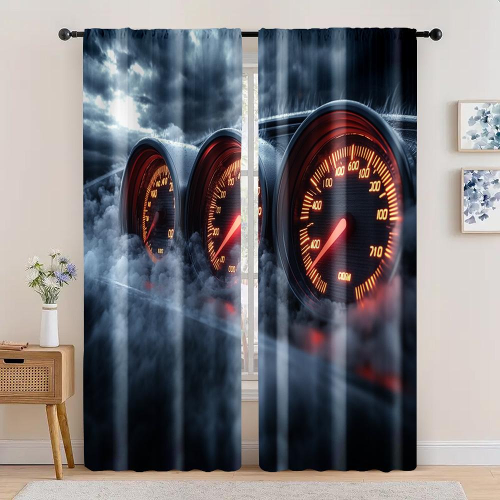

2 шт., Оконные шторы Падающий спидометр падающий на грязную трассу Гоночный автомобиль на высокой скорости Защита конфиденциальности Праздничные украшения 29x65in(75x166cm)