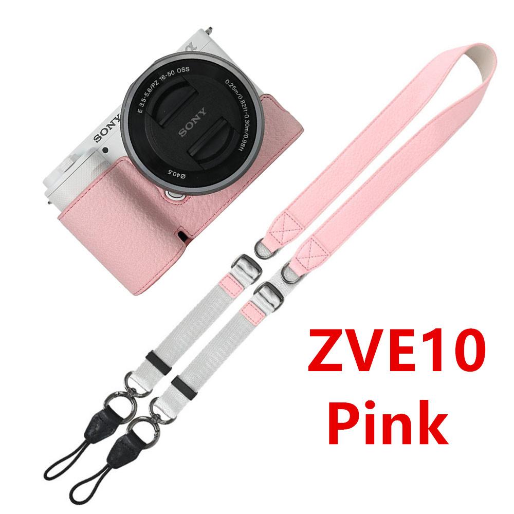 Půl pouzdro na fotoaparát z PU kůže s texturou liči pro Sony A6700 A6400 A6300 A6100 A6000 ZVE10 ZVE10II ZVE10M2 Spodní otevírací kryt s popruhem