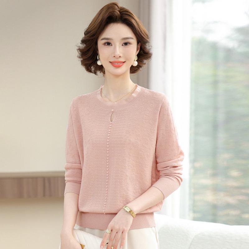 Middle-aged and old women's clothing spring and autumn new bottoming shirt top middle-aged mother spring fashion long-sleeved knitted shirt thin