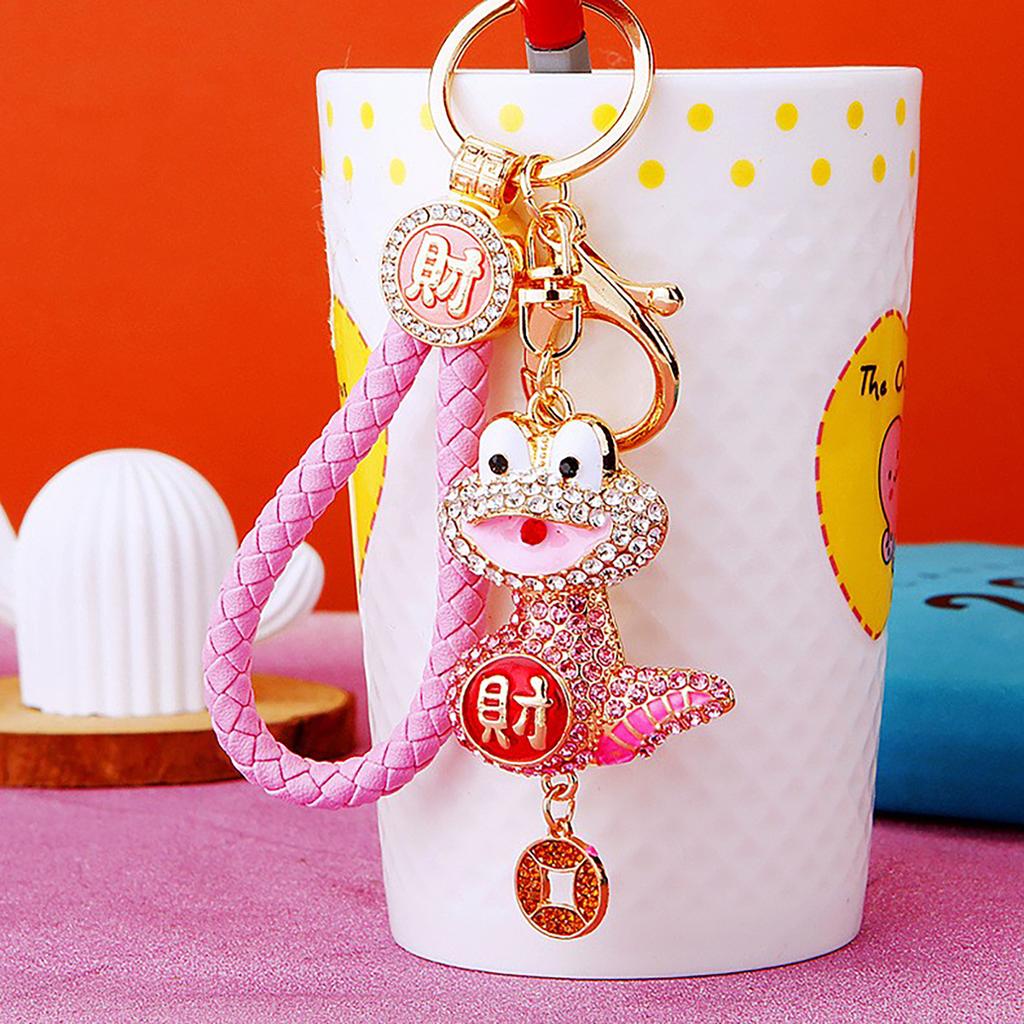 Snake Keychain Charm Fortune Rhinestone Snake Pendant Decorative Keychain for Bags