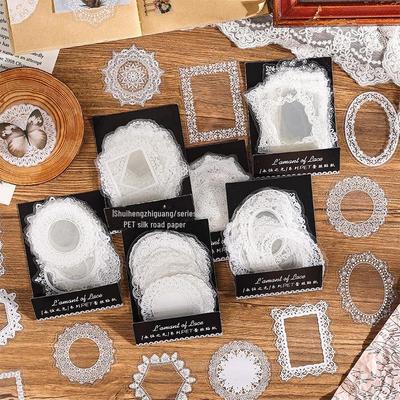 Lace Pattern Decorative PET Stickers for DIY Collage and Handbooks