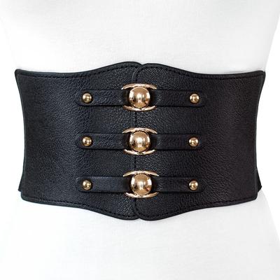 Fashion Women Wide Belt New Metal Buckle Women Elastic Waistband Leather Rivet Ultra Wide Belt
