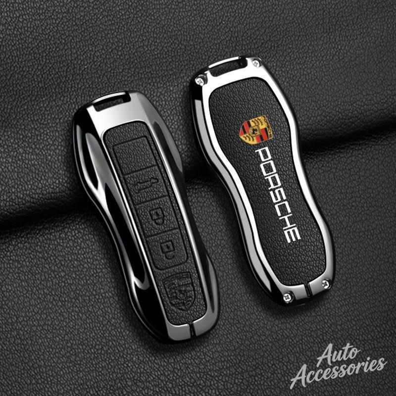 Alloy Leather Car Key Case Cover 3/4 Button Key Protector Shell For Porsche Panamera Cayenne 971 911 9YA Macan Boxster STICKER IJCDF1