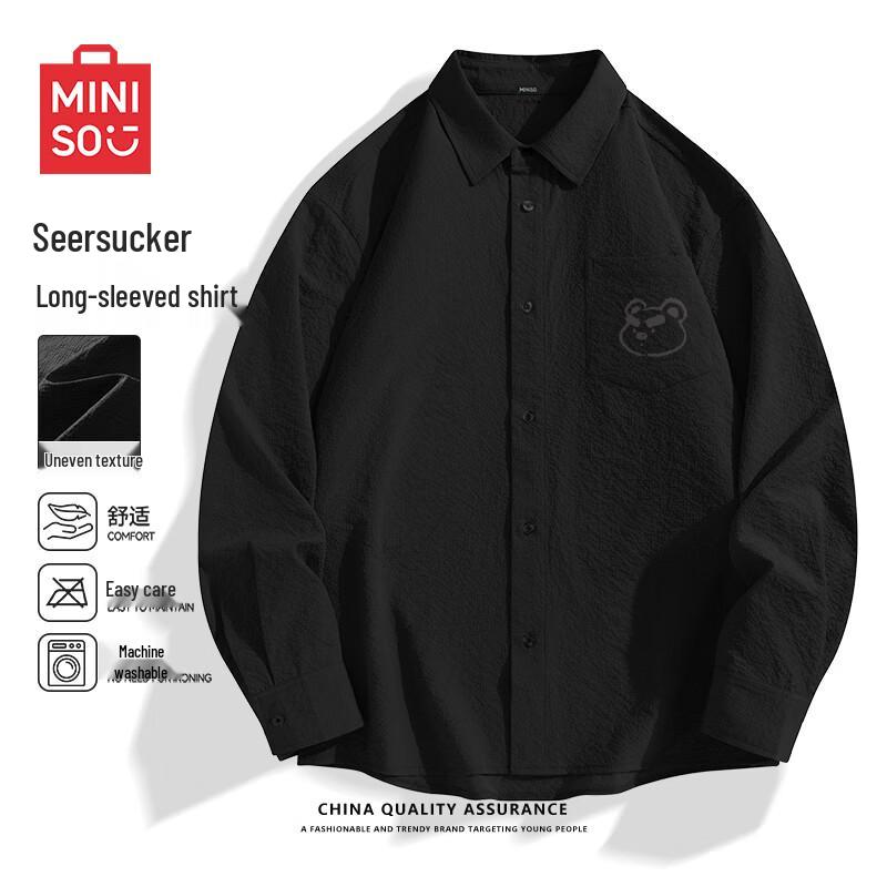 

Miniso Men s Triple-Proof Textured Long-Sleeve Shirt with Bear Logo 2XL