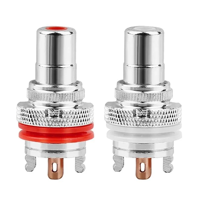 2Pcs RCA Connector Female Speaker Terminals Gold/Rhodium Plated Copper Socket Chassis CMC Connectors Audio Jack Adapter Plug