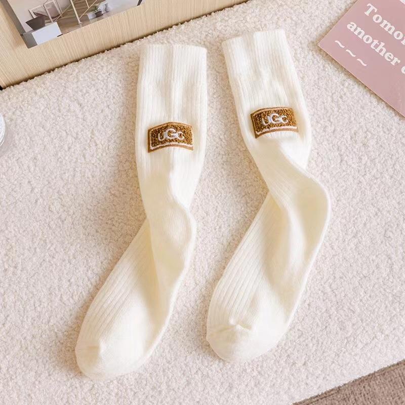 

Роскошные женские носки, дизайнерские брендовые шерстяные кашемировые однотонные толстые ворсовые носки с вышитым логотипом, повседневные носки для зимних сапог до середины голени one size