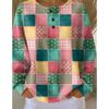 Women's Crew Neck Long Sleeve Waffle Knit Henley Top Loose Fit Casual Sweatshirt