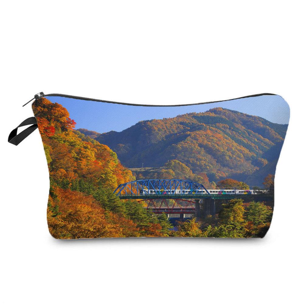 Women Railway Print Cosmetic Bag Toiletries Organize Travel Storage Case 6782