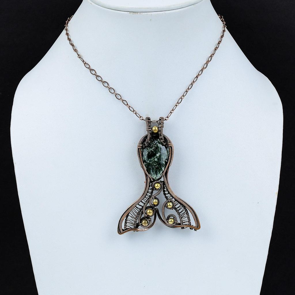 Seraphinite Pendant Copper Wire Wrapped Pendant Fish Pendant Seraphinite Gemstone Jewelry Handmade Pendant Copper Jewelry Anniversary Gifts