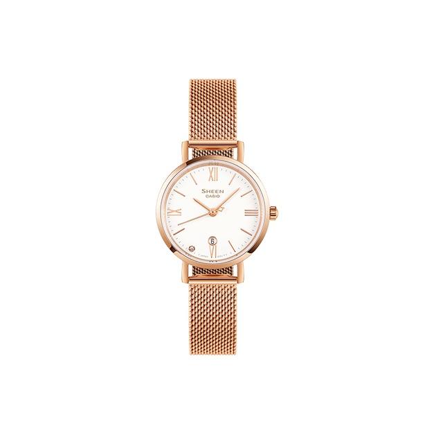CASIO Women s SHEEN White Watch SHE-4540CGM-4AUPR Rose Gold Strap