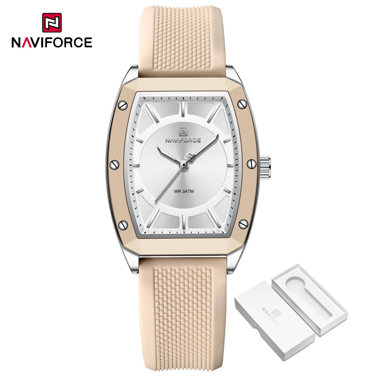 

NAVIFORCE Watch for Women Square Elegant Waterproof Luminous Watches Quartz Import Ladies Wristwatch Valentine Day Gifts NF5049 бежевий
