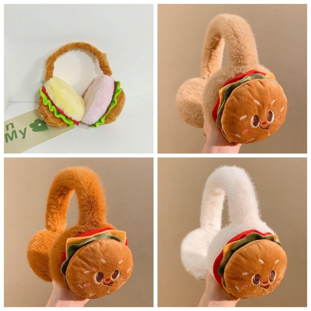 Warm Soft Hamburger Ear Warmer Thickened Funny Ear Cover Foldable Windproof Cold Protection Earmuffs Riding