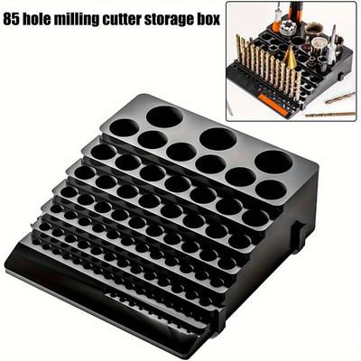 85 Hole Tool Bit Holder Storage Box, Mandrel Drill Bench Tool Holes Screwdriver Bit Holder Drill Head Storage Case,Black