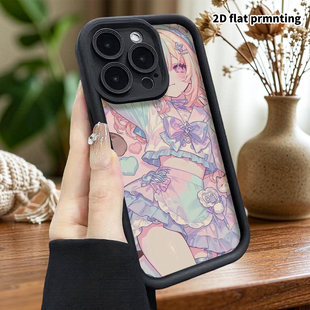 Phone case: 2D flat, fits iPhone 18 17 16 15 14 13 Pro, cat ear girl, perfect Christmas and Halloween holiday gift