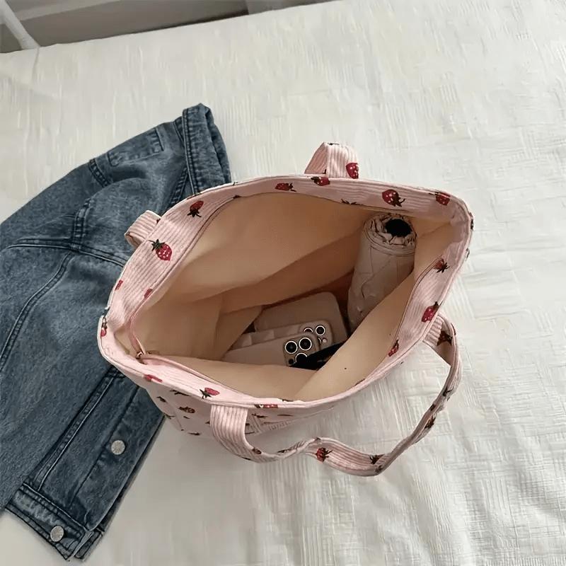 Strawberry Tote Bag Large Capacity Strawberry Pattern Tote Bag Women's Fashion Shopping Bag with Fixed Strap, Casual Travel Tote