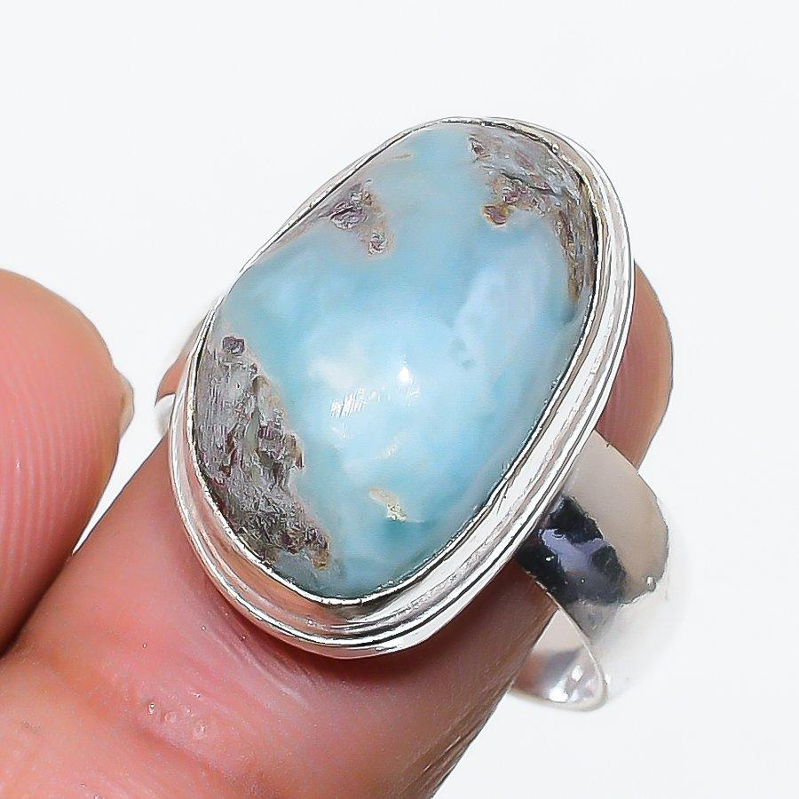 

Republic Larimar Gemstone Handmade 925 Sterling Silver Jewelry Ring Size 8 SU-10473
